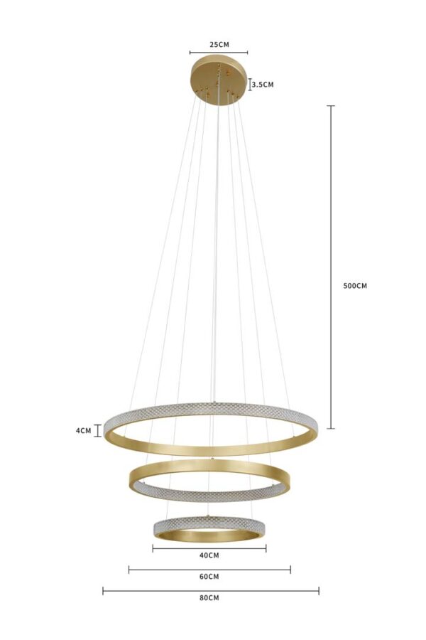 PENDENTE LED BEAN 40+60+80CM 5M 83W 3000K DOURADO FOSCO - Image 9