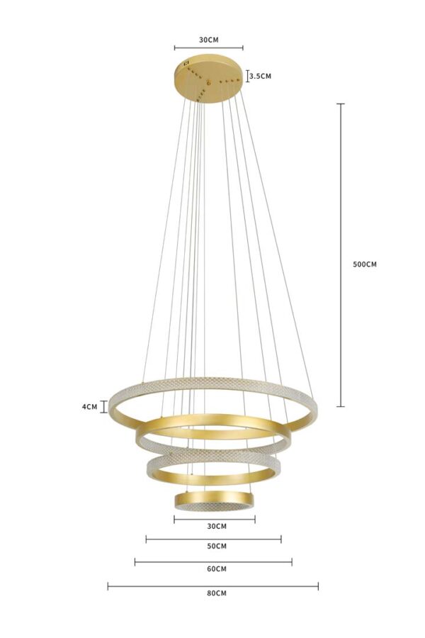 PENDENTE LED BEAN DOURADO FOSCO 30+50+60+80CM 5M 103W 3000K - Image 9
