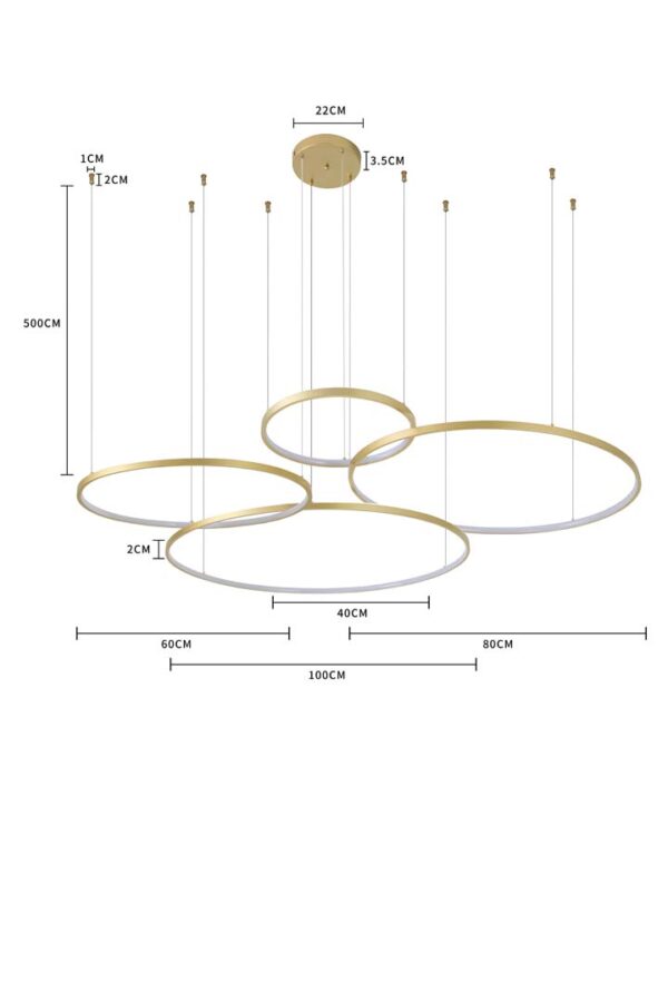 PENDENTE LED DAIRE COM 5M 132W 40/60/80/100CM 3000K DOURADO FOSCO - Image 3
