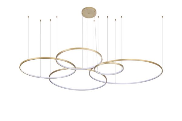PENDENTE LED DAIRE 5M 189W 40/60/80/100/120CM 3000K DOURADO FOSCO
