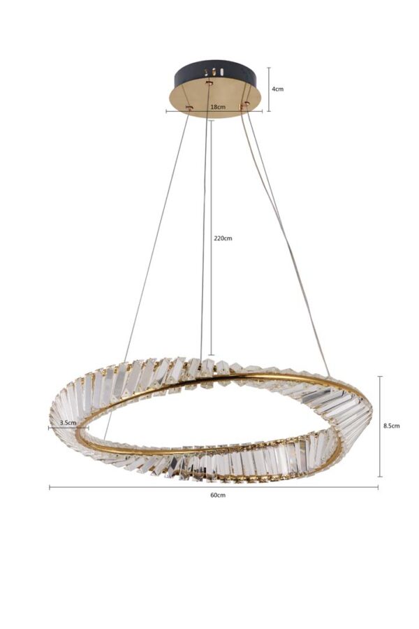 PENDENTE LED CRISTAL LEZIE 60CM 49W 3000K OURO BRILHO