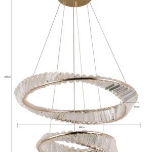 PENDENTE LED CRISTAL LEZIE 40+60CM 71W 3000K OURO BRILHO