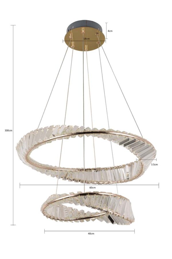 PENDENTE LED CRISTAL LEZIE 40+60CM 71W 3000K OURO BRILHO