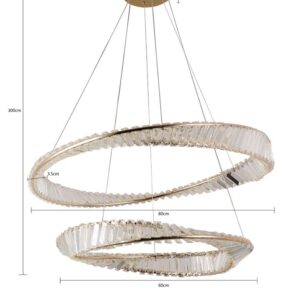 PENDENTE LED CRISTAL LEZIE 60+80CM 97W 3000K OURO BRILHO