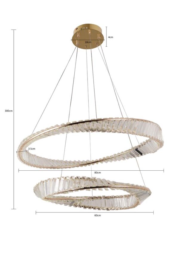 PENDENTE LED CRISTAL LEZIE 60+80CM 97W 3000K OURO BRILHO