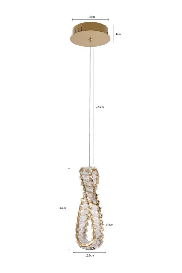 PENDENTE LED CRISTAL LEZIE IN C/32CM 21W 3000K OURO BRILHO