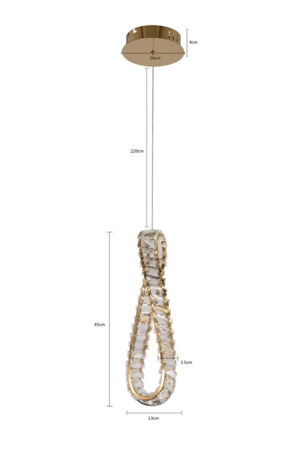 PENDENTE LED CRISTAL LEZIE IN C/45CM 33W 3000K OURO BRILHO