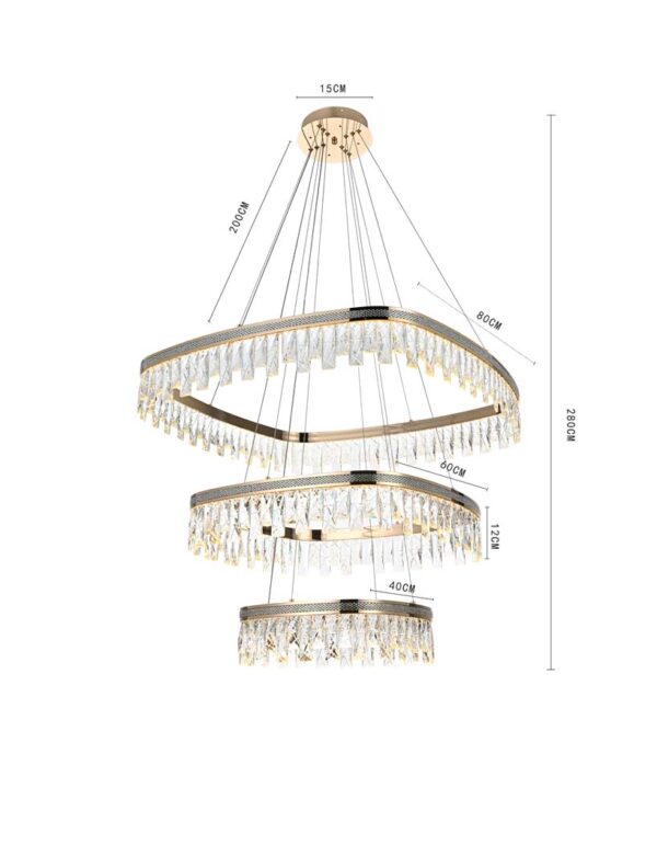 PENDENTE LED CRISTAL STENNA 40/60/80CM 88W 3000K OURO BRILHO - Image 3