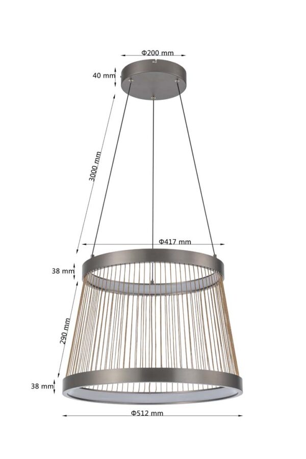 PENDENTE LED BEYS 51CM 46W 3000K CINZA/DOURADO - Image 5