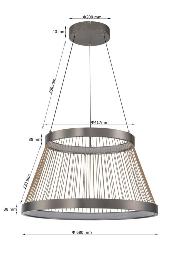 PENDENTE LED BEYS 68CM 50W 3000K CINZA/DOURADO - Image 12