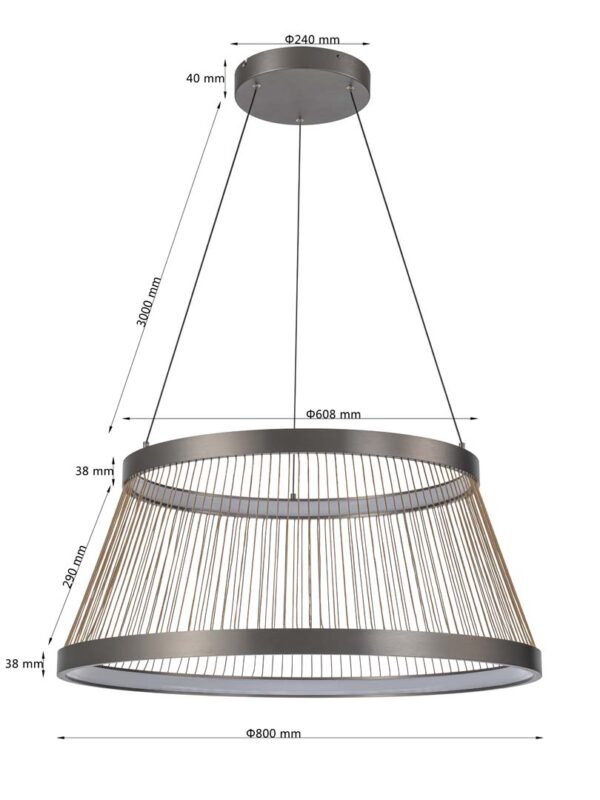 PENDENTE LED BEYS 80CM 70W 3000K CINZA/DOURADO - Image 9