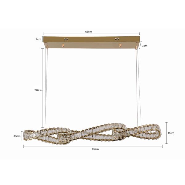 PENDENTE LED CRISTAL LEZIE ORI C/115CM 68W 3000K OURO BRILHO